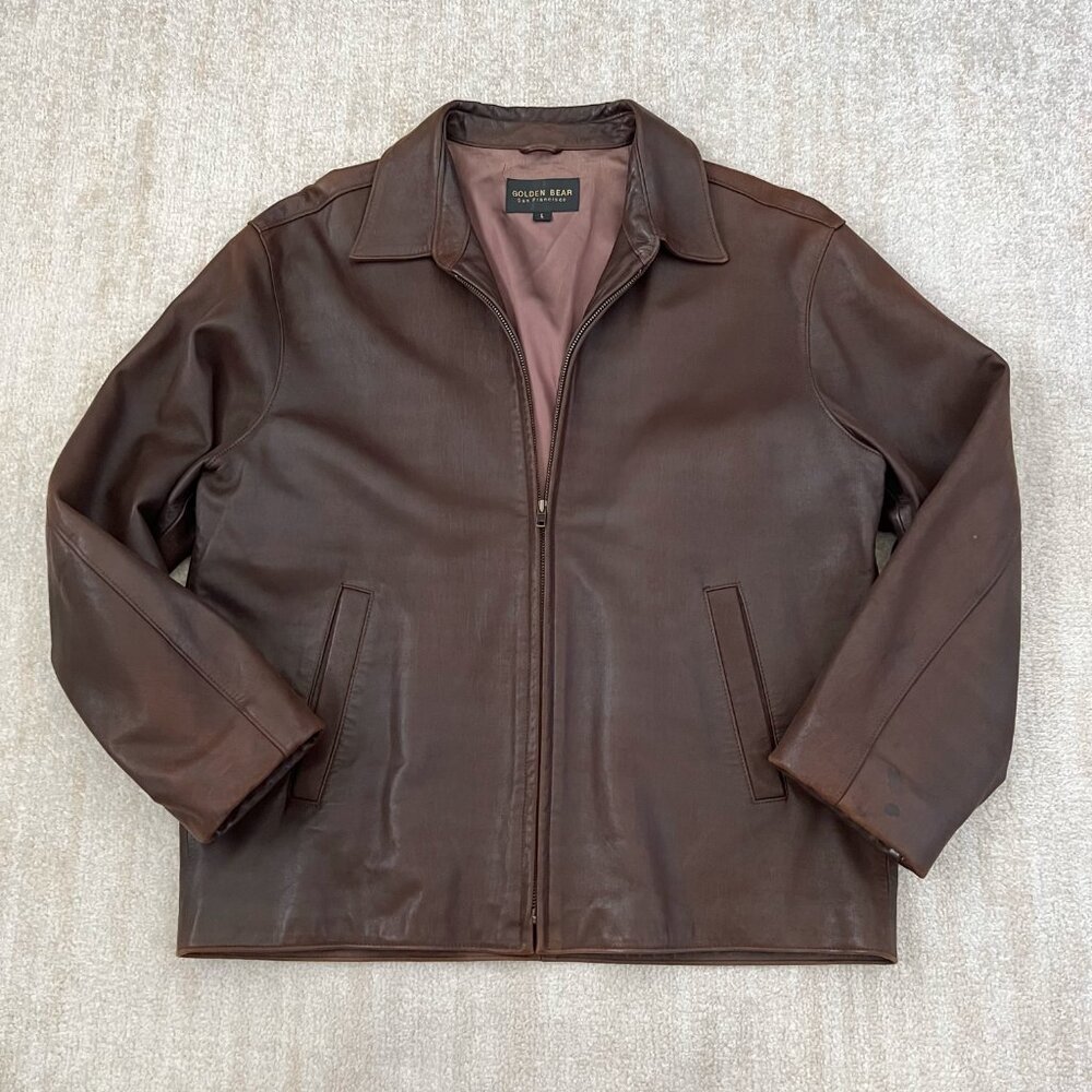 Vintage Golden Bear Brown Zip Up Leather Jacket L